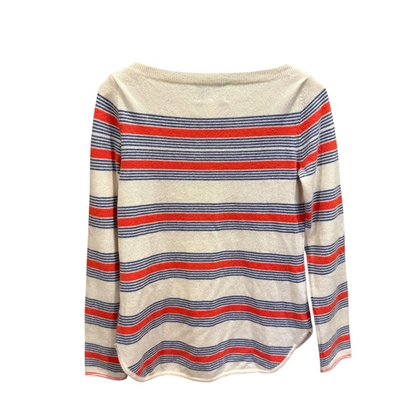 IsleField 100% Cashmere Boatneck Sweater Ivory with blue & coral stripes S - Picture 7 of 11